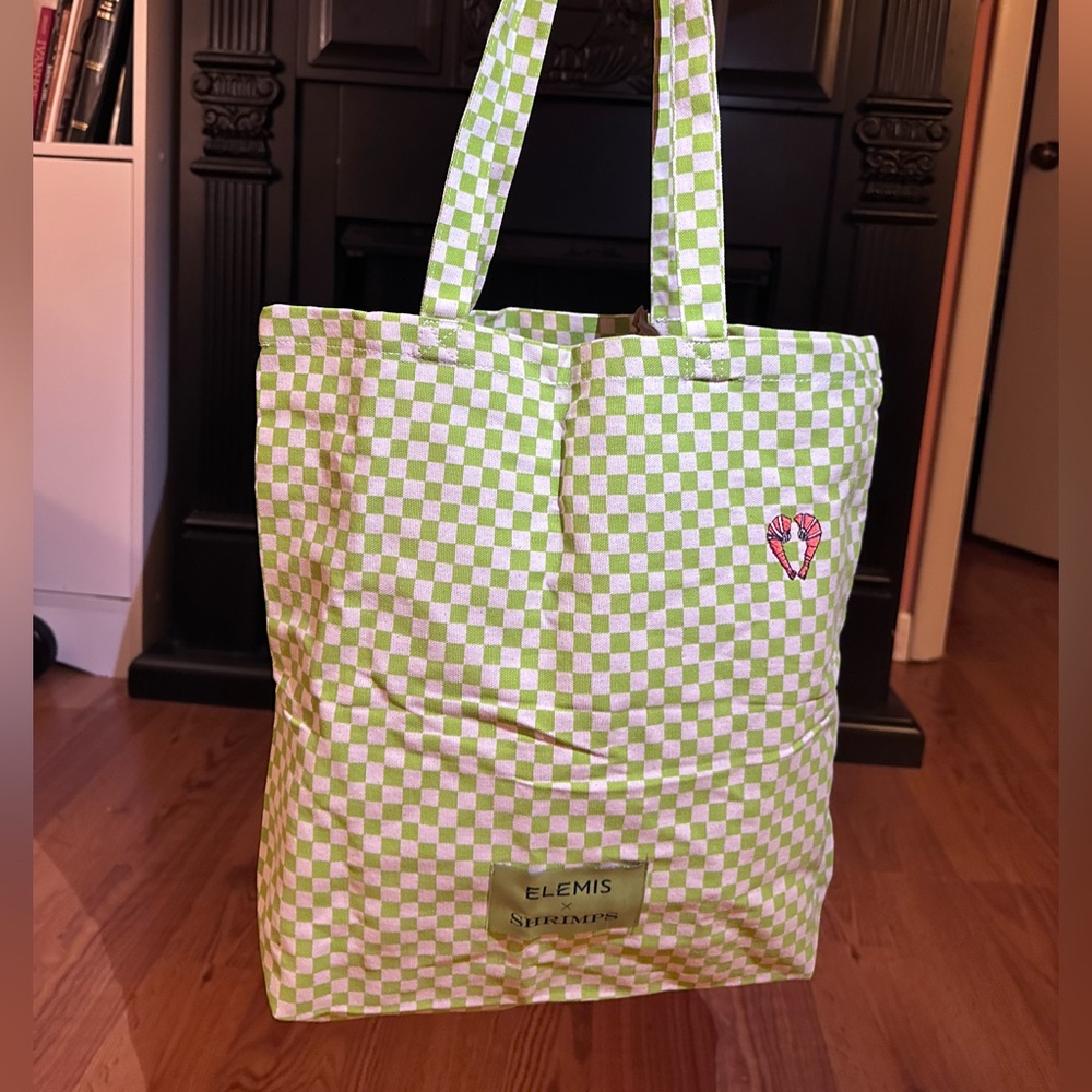 Elemis X Shrimps Green Checkered Tote Bag